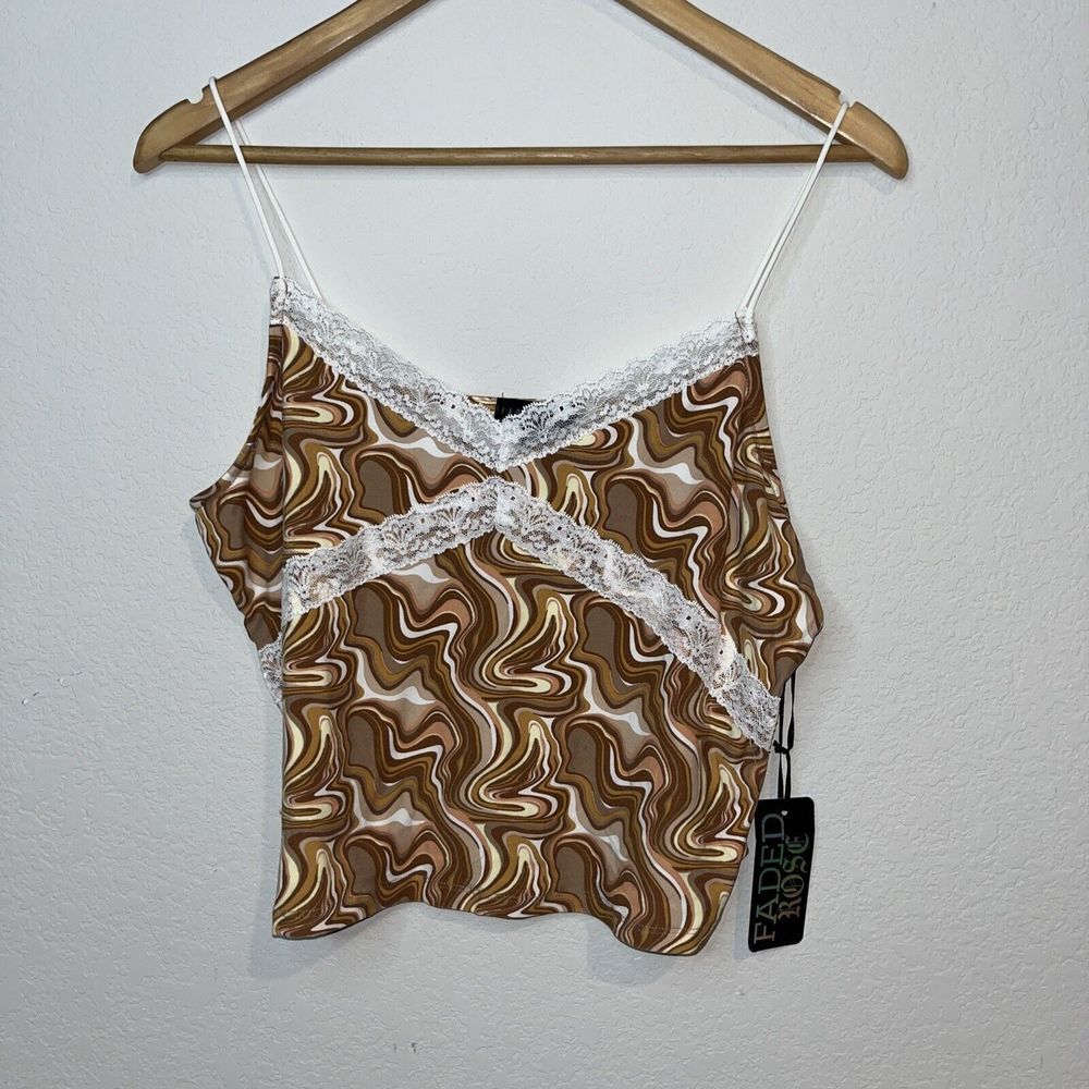 NWT Y2K Faded Rose Crop Top Extra Large abstract lace strappy basics neutrals